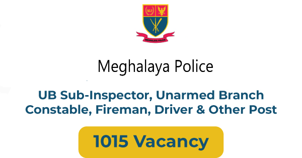 Meghalaya Police Vacancy 2019: 1015 Vacancy For SI, Commando & Constable – Last Date 14-12-2019